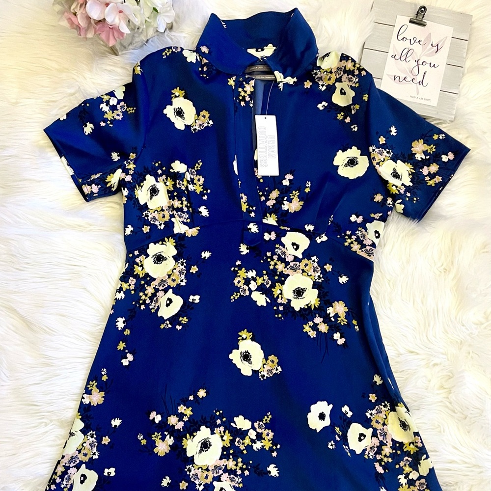 Urban Outfitters Blue Botanical Floral Dress; Size Large